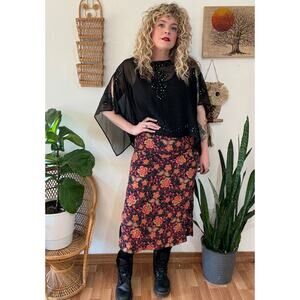 90s NOS Floral Side Slit Maxi Skirt